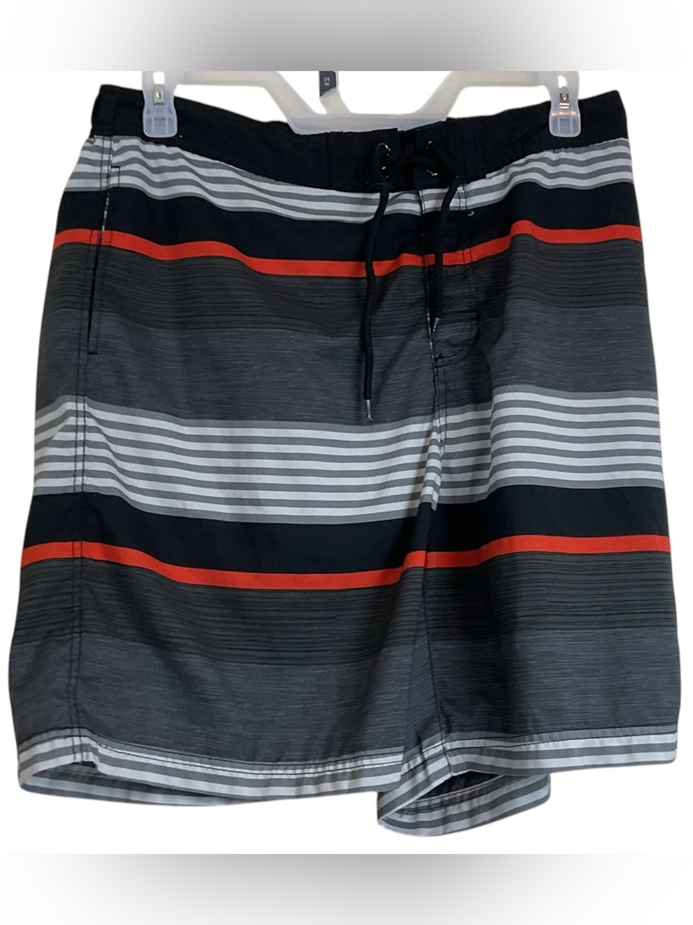 Amplify Swim Trunks Men’s XL Gray Black Red Striped Board Shorts Beach Surf